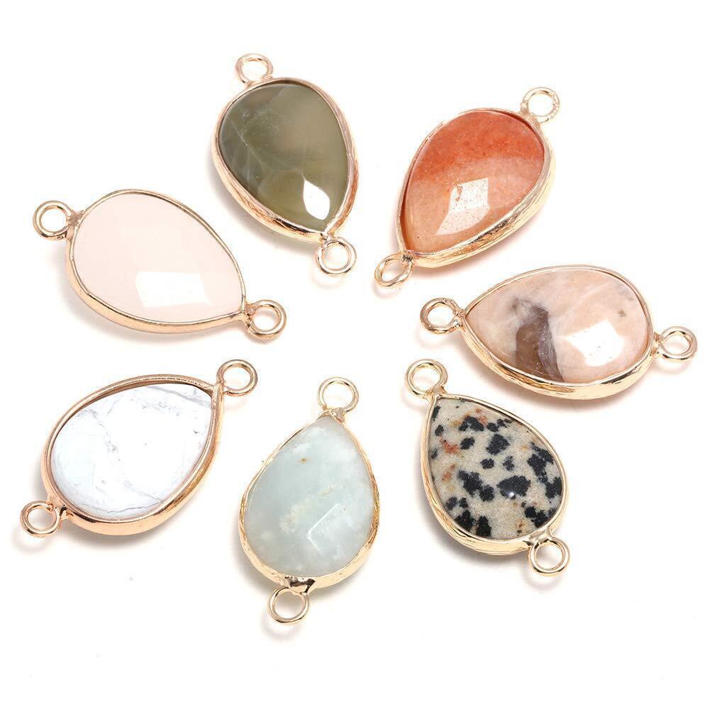7260 10Pcs Natural Mixed Stone Necklace Pendant Connectors Waterdrop